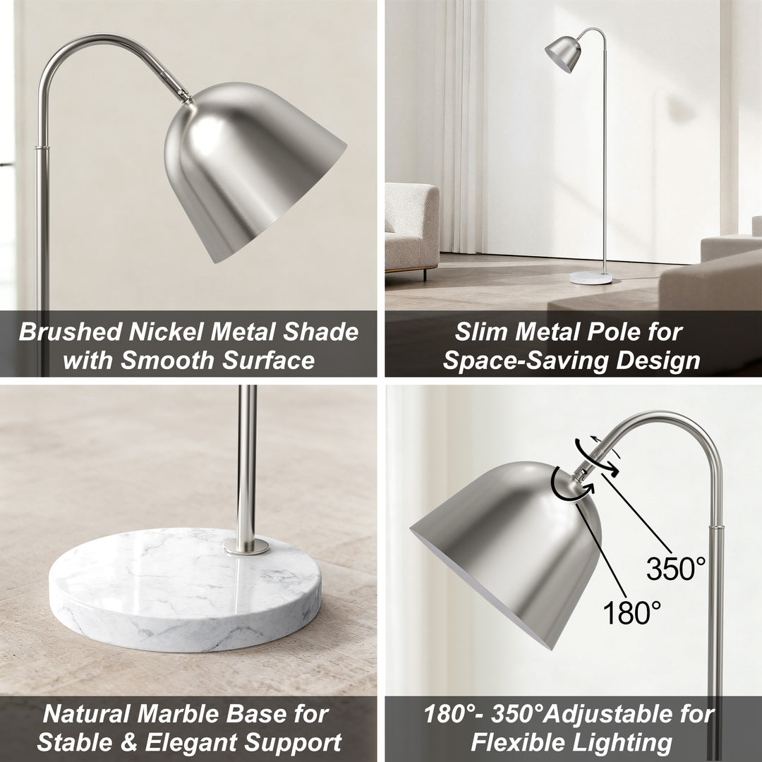 64" Modern Metal Floor Lamp, Polished Gold Finish, 350° Swivel & 90° Tilting Head, Foot Switch Standing Lamp For Living Room, Bedroom, Office #F268-BK