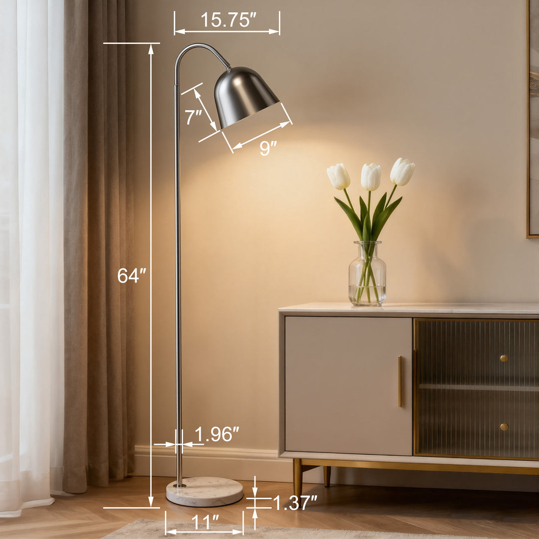 64" Modern Metal Floor Lamp, Polished Gold Finish, 350° Swivel & 90° Tilting Head, Foot Switch Standing Lamp For Living Room, Bedroom, Office #F268-BK