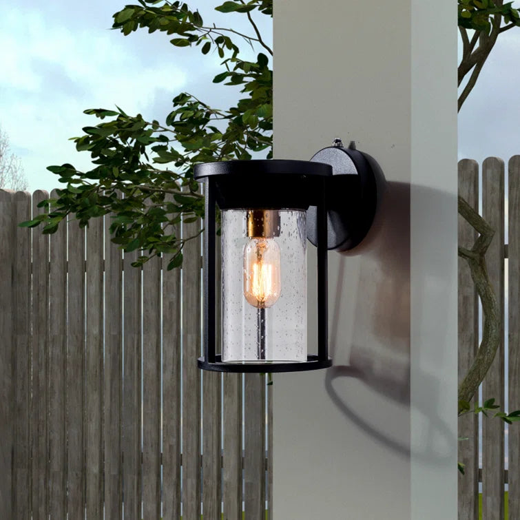 Maxax 2 PACK Black Seeded Glass Outdoor Wall Lantern with Dusk to Dawn #2525/2W