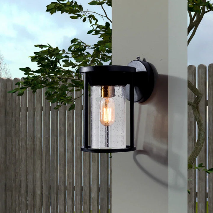 Maxax 2 PACK Black Seeded Glass Outdoor Wall Lantern with Dusk to Dawn #2525/2W