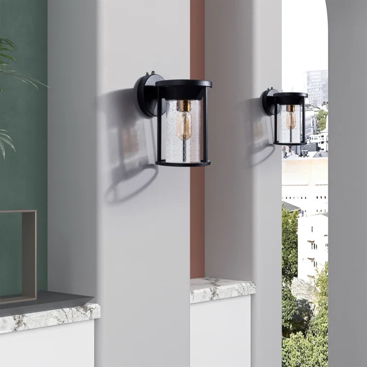 Maxax 2 PACK Black Seeded Glass Outdoor Wall Lantern with Dusk to Dawn #2525/2W