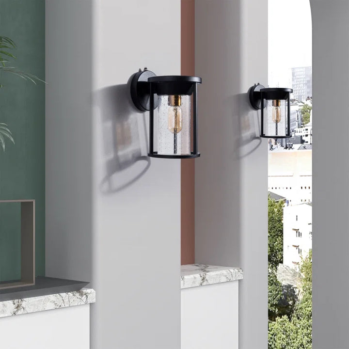 Maxax 2 PACK Black Seeded Glass Outdoor Wall Lantern with Dusk to Dawn #2525/2W