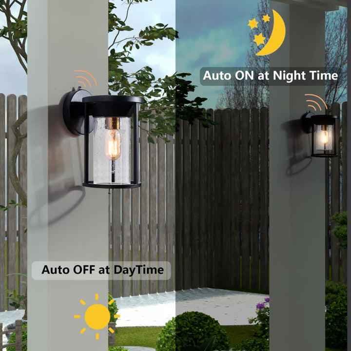 Maxax 2 PACK Black Seeded Glass Outdoor Wall Lantern with Dusk to Dawn #2525/2W