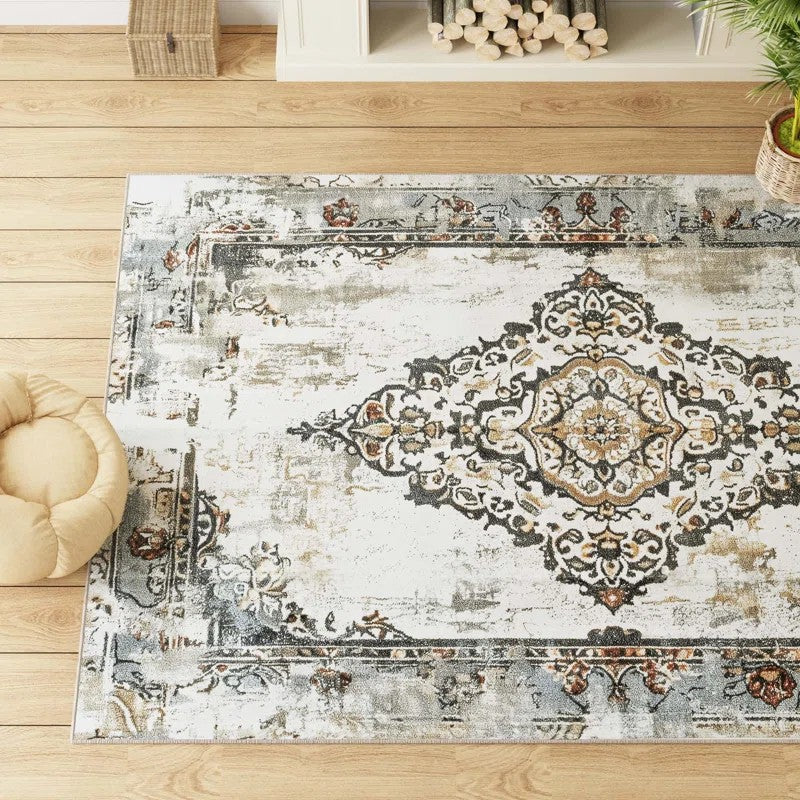 YUIlili Nature Flower Non-Slip Machine Washable Antique Area Rug For Living Room, Hallway Runner, Entryway Rug #AZJL100