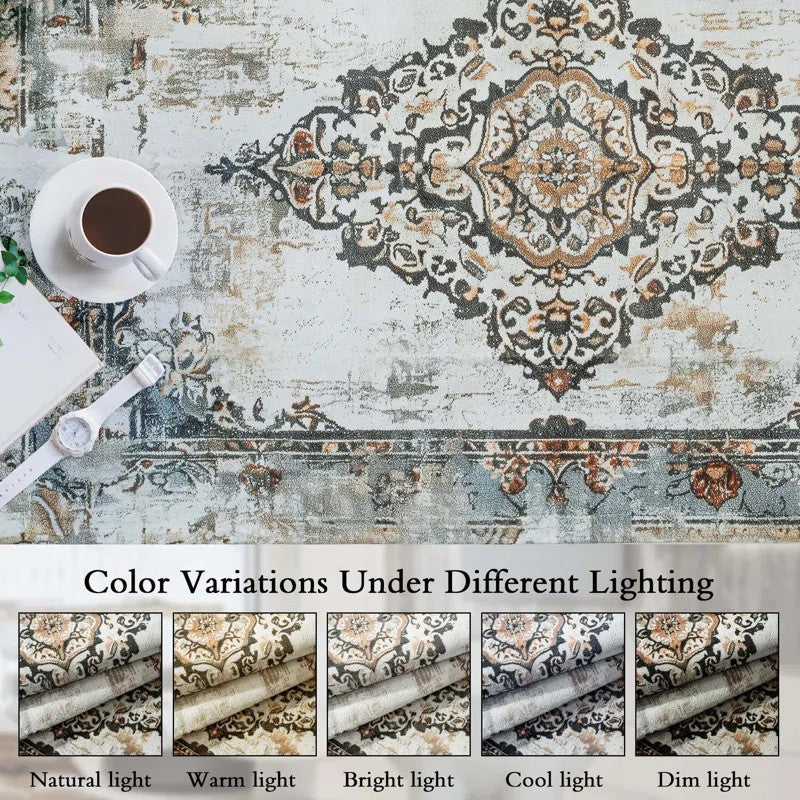 YUIlili Nature Flower Non-Slip Machine Washable Antique Area Rug For Living Room, Hallway Runner, Entryway Rug #AZJL100