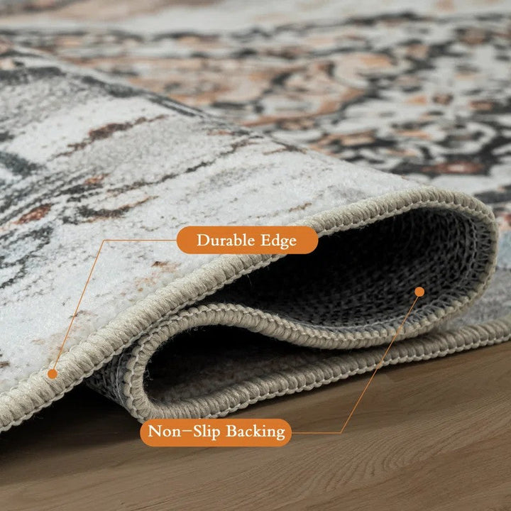 YUIlili Nature Flower Non-Slip Machine Washable Antique Area Rug For Living Room, Hallway Runner, Entryway Rug #AZJL100