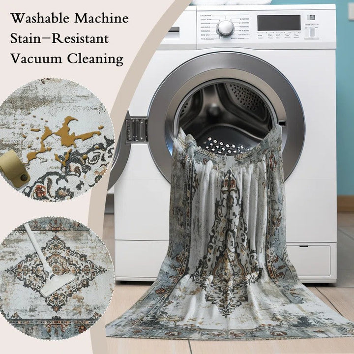 YUIlili Nature Flower Non-Slip Machine Washable Antique Area Rug For Living Room, Hallway Runner, Entryway Rug #AZJL100