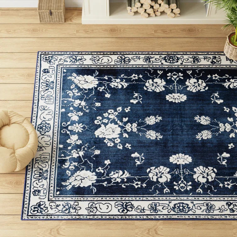 YUIlili Non-Slip Machine Washable Blue Cream Area Rug For Living Room, Hallway Runner, Entryway Rug #AZJL93