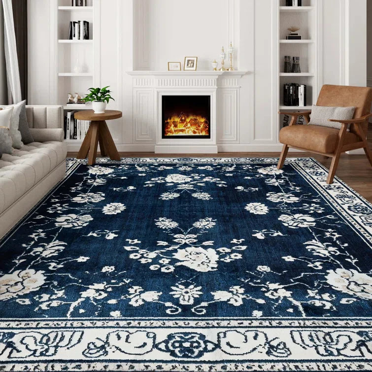 YUIlili Non-Slip Machine Washable Blue Cream Area Rug For Living Room, Hallway Runner, Entryway Rug #AZJL93