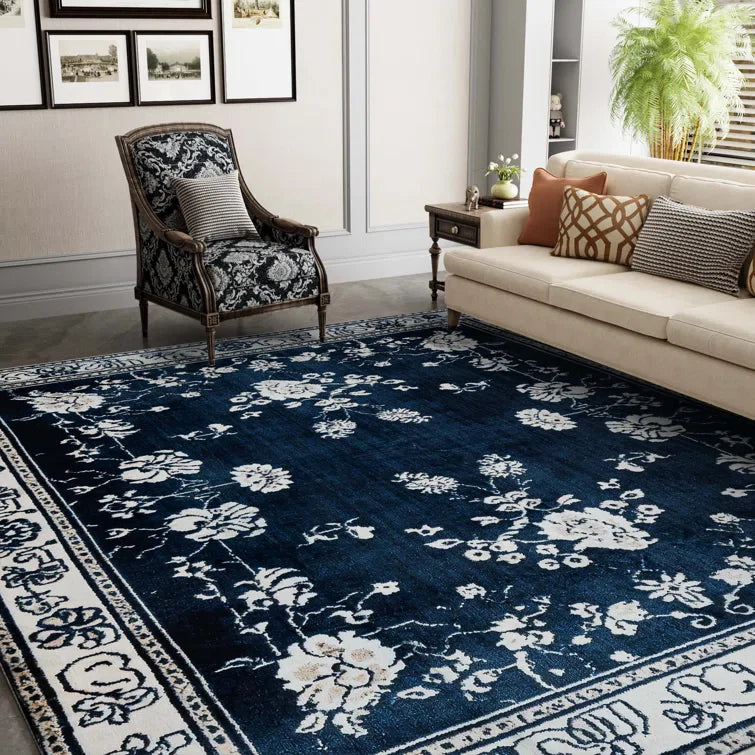 YUIlili Non-Slip Machine Washable Blue Cream Area Rug For Living Room, Hallway Runner, Entryway Rug #AZJL93