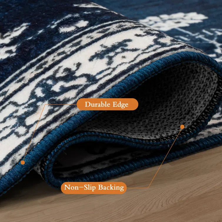 YUIlili Non-Slip Machine Washable Blue Cream Area Rug For Living Room, Hallway Runner, Entryway Rug #AZJL93
