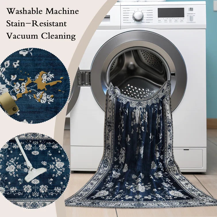 YUIlili Non-Slip Machine Washable Blue Cream Area Rug For Living Room, Hallway Runner, Entryway Rug #AZJL93