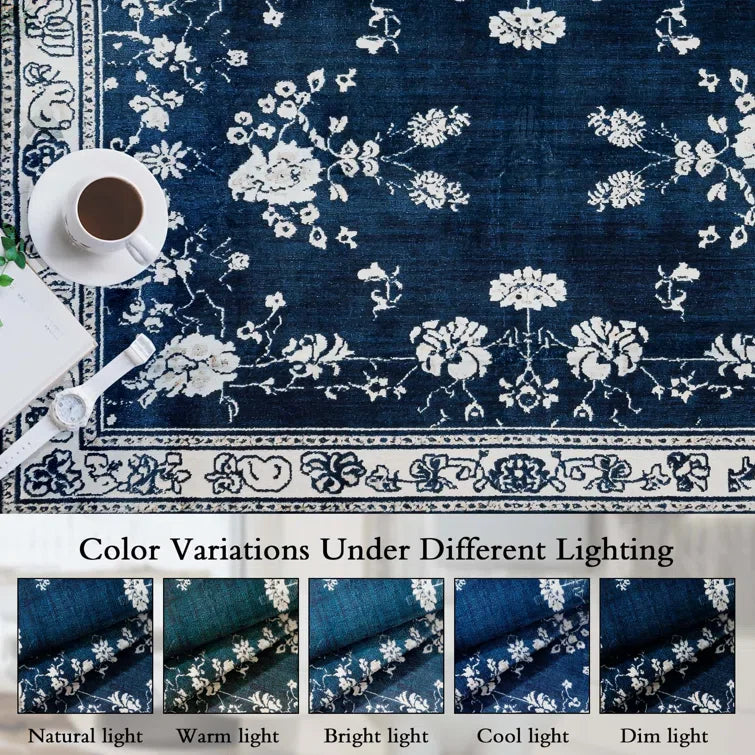 YUIlili Non-Slip Machine Washable Blue Cream Area Rug For Living Room, Hallway Runner, Entryway Rug #AZJL93
