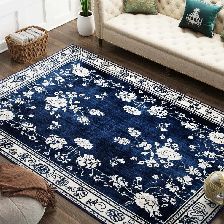 YUIlili Non-Slip Machine Washable Blue Cream Area Rug For Living Room, Hallway Runner, Entryway Rug #AZJL93