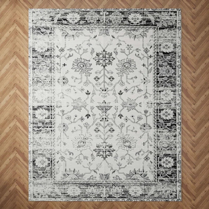 YUIlili Non-Slip Machine Washable Grey Cream Area Rug For Living Room, Hallway Runner, Entryway Rug #AZJL80