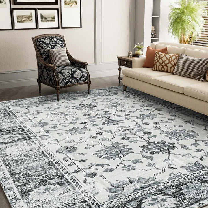 YUIlili Non-Slip Machine Washable Grey Cream Area Rug For Living Room, Hallway Runner, Entryway Rug #AZJL80