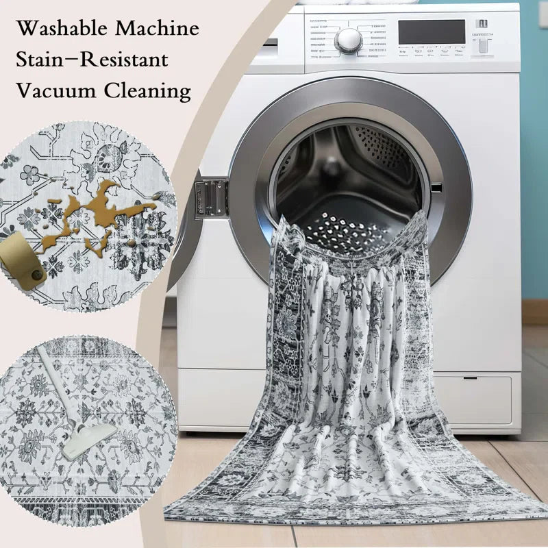 YUIlili Non-Slip Machine Washable Grey Cream Area Rug For Living Room, Hallway Runner, Entryway Rug #AZJL80