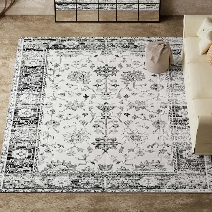 YUIlili Non-Slip Machine Washable Grey Cream Area Rug For Living Room, Hallway Runner, Entryway Rug #AZJL80