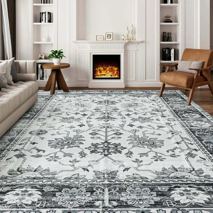 YUIlili Non-Slip Machine Washable Grey Cream Area Rug For Living Room, Hallway Runner, Entryway Rug #AZJL80