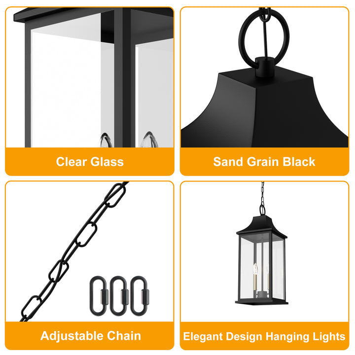Element 2 - Light 20''H Adjustable Black and Gold Base Iron ETL Outdoor Hanging Lights with Clear Tempered Glass #7089