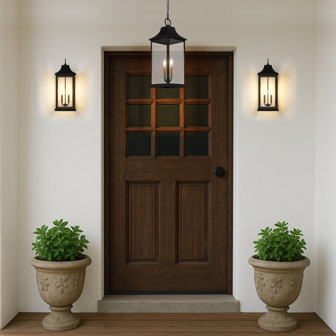 Element 2 - Light 20''H Adjustable Black and Gold Base Iron ETL Outdoor Hanging Lights with Clear Tempered Glass #7089