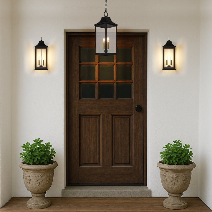 Element 2 - Light 20''H Adjustable Black and Gold Base Iron ETL Outdoor Hanging Lights with Clear Tempered Glass #7089