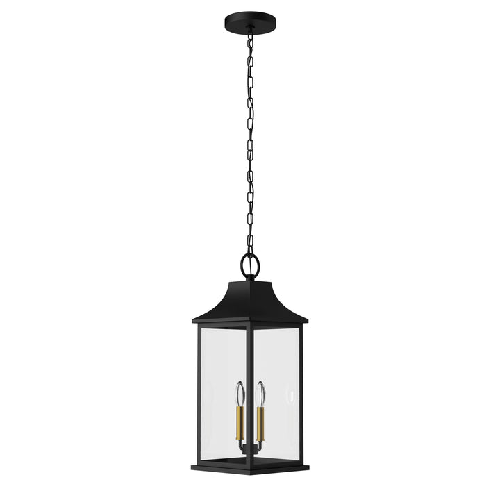 Element 2 - Light 20''H Adjustable Black and Gold Base Iron ETL Outdoor Hanging Lights with Clear Tempered Glass #7089