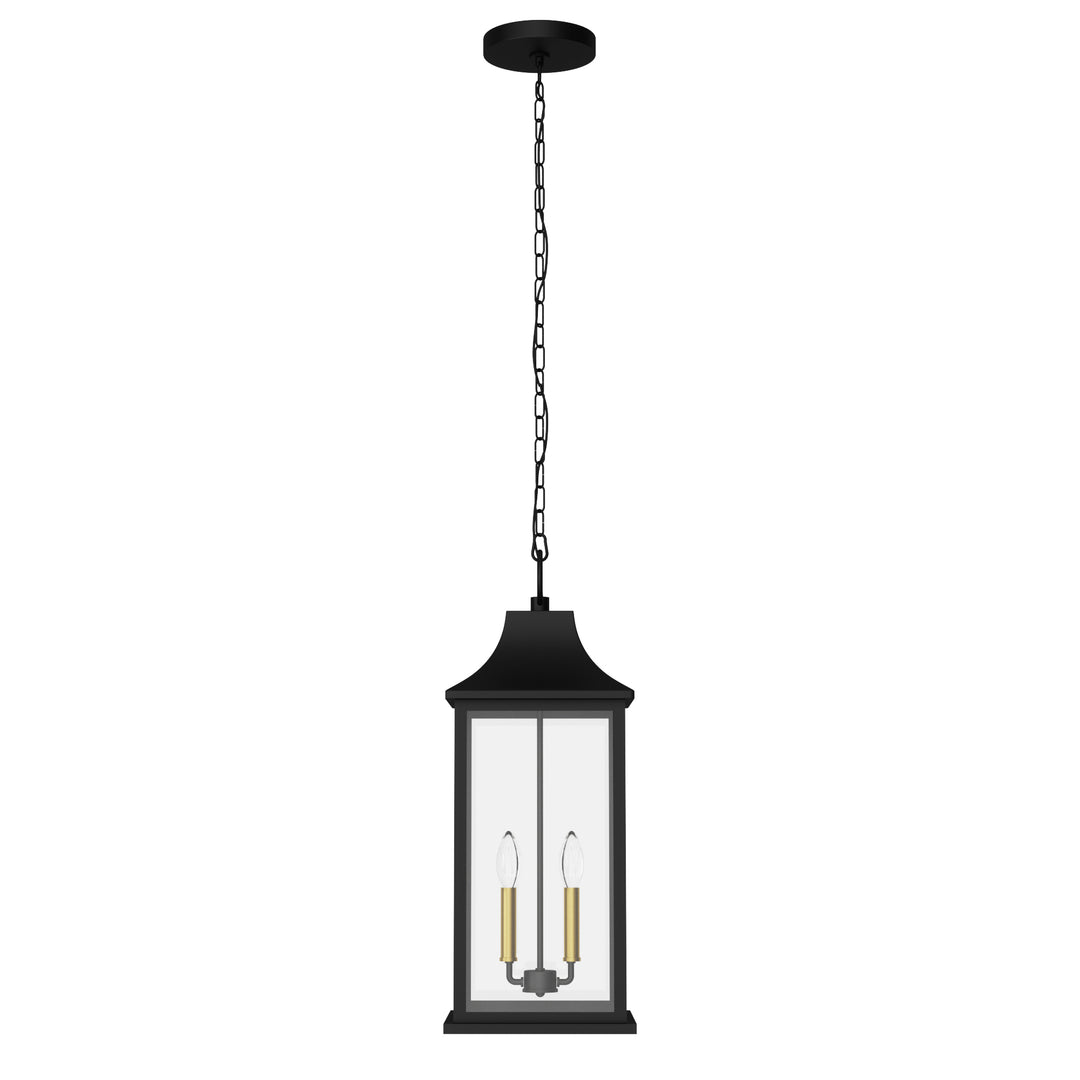 Element 2 - Light 20''H Adjustable Black and Gold Base Iron ETL Outdoor Hanging Lights with Clear Tempered Glass #7089