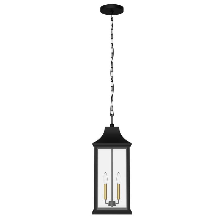 Element 2 - Light 20''H Adjustable Black and Gold Base Iron ETL Outdoor Hanging Lights with Clear Tempered Glass #7089