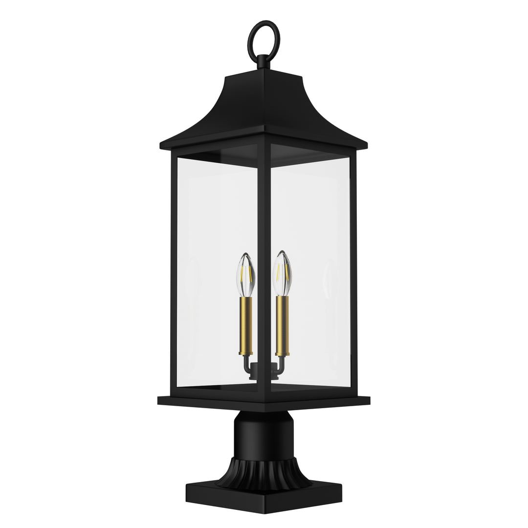 Pathfinder 2 - Light 23.6''h  Black And Gold Iron Outdoor Post Light With Clear Tempered Glass #7091