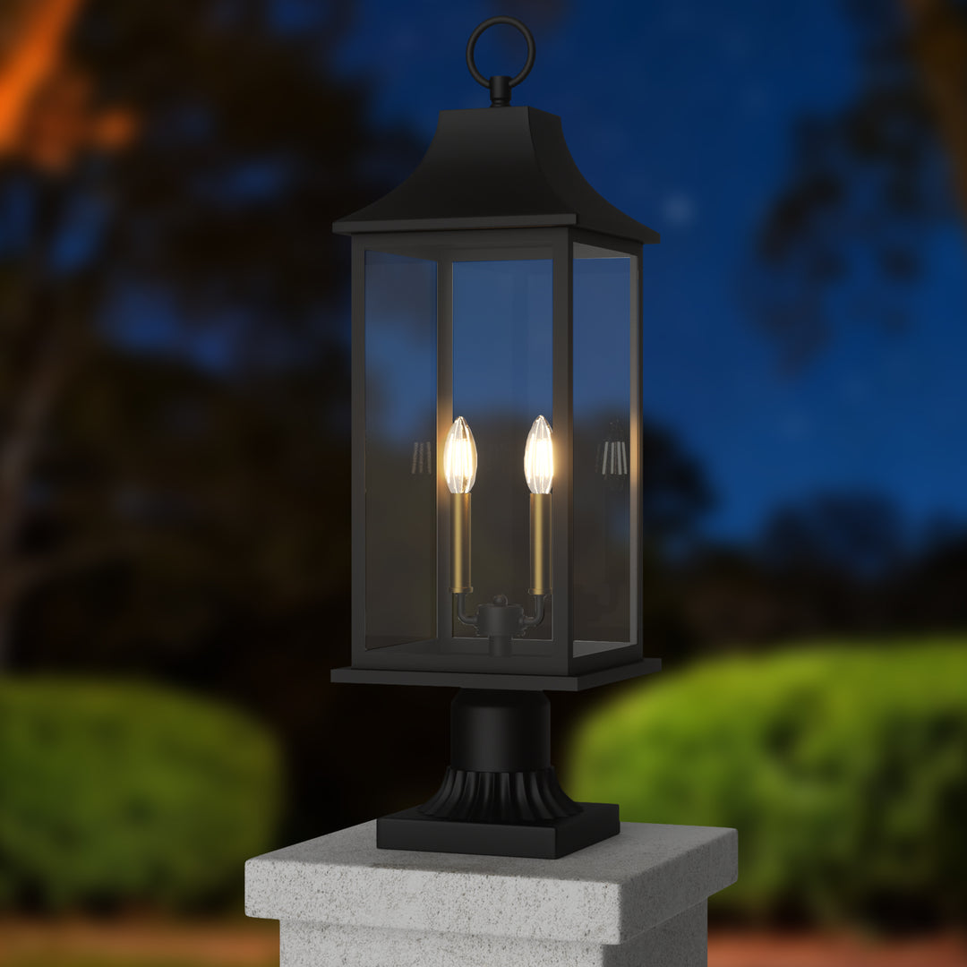 Pathfinder 2 - Light 23.6''h  Black And Gold Iron Outdoor Post Light With Clear Tempered Glass #7091