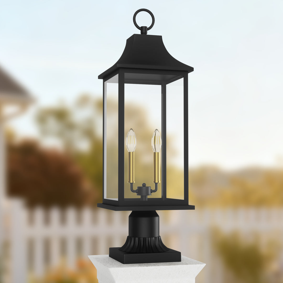 Pathfinder 2 - Light 23.6''h  Black And Gold Iron Outdoor Post Light With Clear Tempered Glass #7091