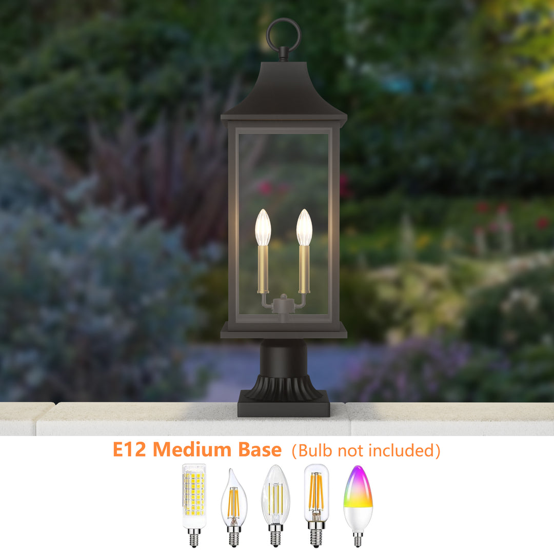 Pathfinder 2 - Light 23.6''h  Black And Gold Iron Outdoor Post Light With Clear Tempered Glass #7091