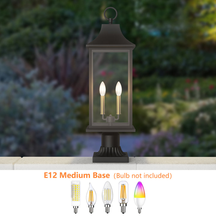 Pathfinder 2 - Light 23.6''h  Black And Gold Iron Outdoor Post Light With Clear Tempered Glass #7091