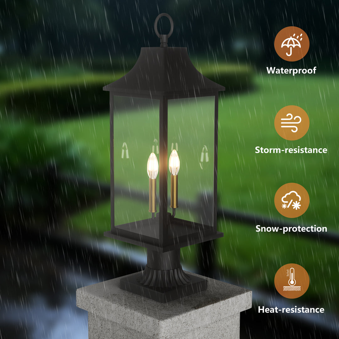 Pathfinder 2 - Light 23.6''h  Black And Gold Iron Outdoor Post Light With Clear Tempered Glass #7091