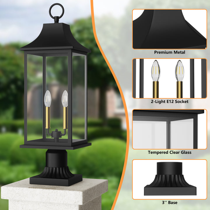 Pathfinder 2 - Light 23.6''h  Black And Gold Iron Outdoor Post Light With Clear Tempered Glass #7091