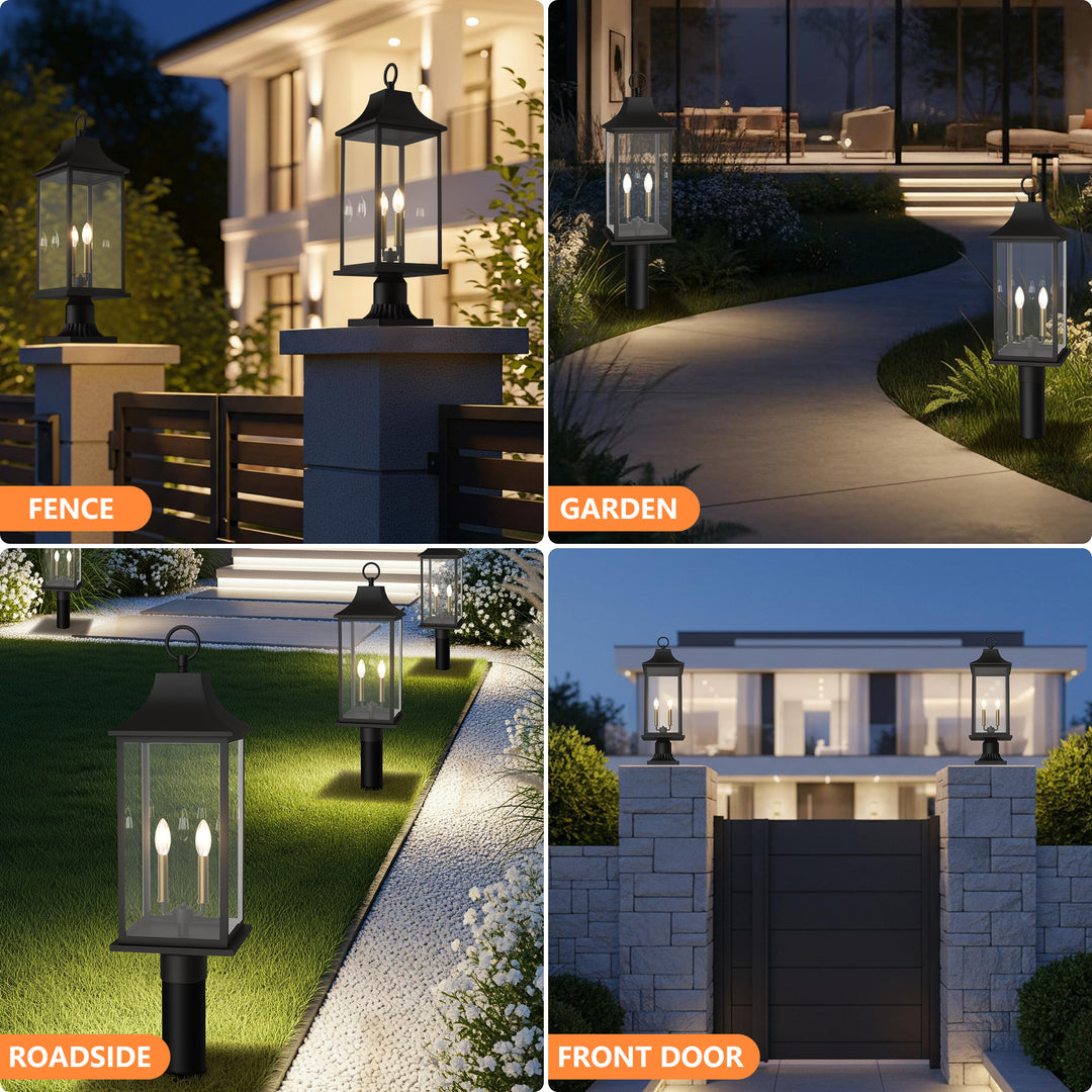 Pathfinder 2 - Light 23.6''h  Black And Gold Iron Outdoor Post Light With Clear Tempered Glass #7091