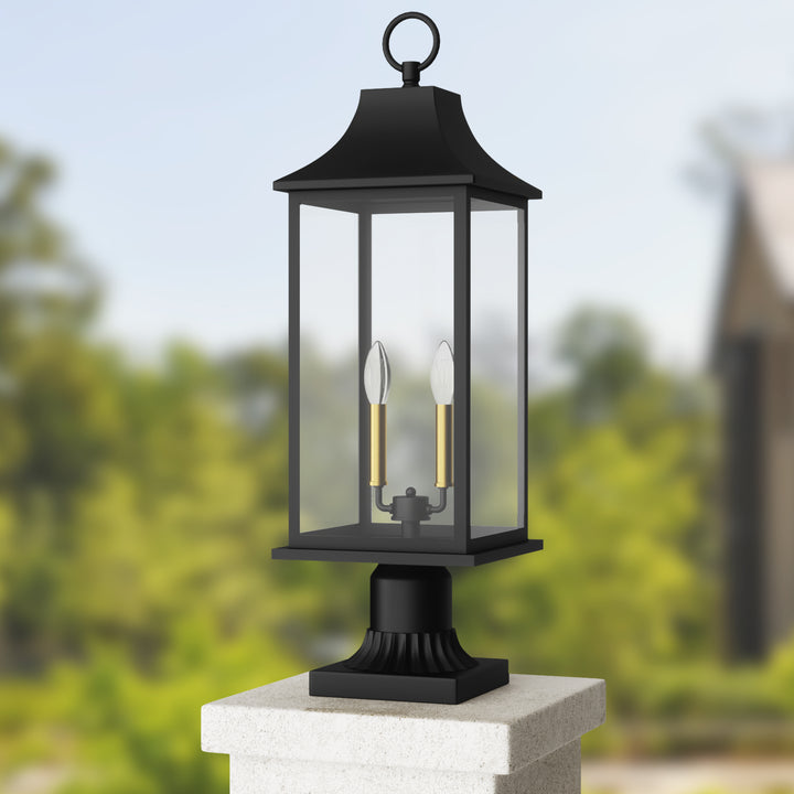 Pathfinder 2 - Light 23.6''h  Black And Gold Iron Outdoor Post Light With Clear Tempered Glass #7091