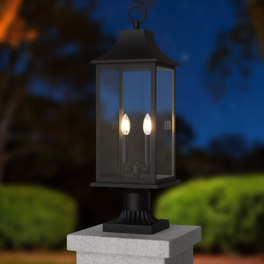 Pathfinder 2 - Light 23.6''h  Black And Gold Iron Outdoor Post Light With Clear Tempered Glass #7091