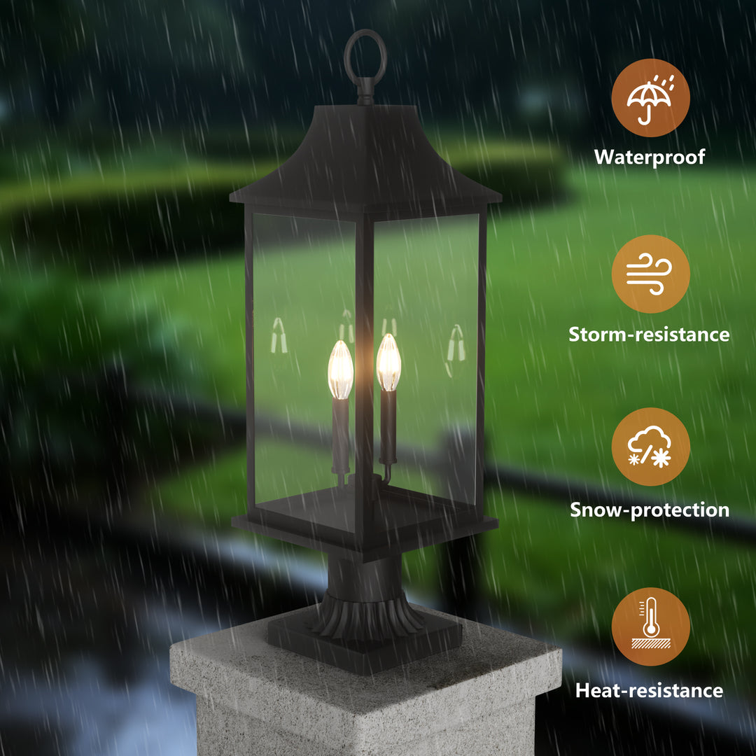 Pathfinder 2 - Light 23.6''h  Black And Gold Iron Outdoor Post Light With Clear Tempered Glass #7091