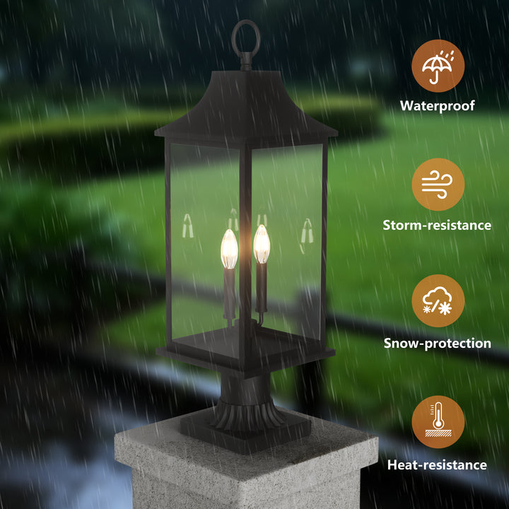 Pathfinder 2 - Light 23.6''h  Black And Gold Iron Outdoor Post Light With Clear Tempered Glass #7091