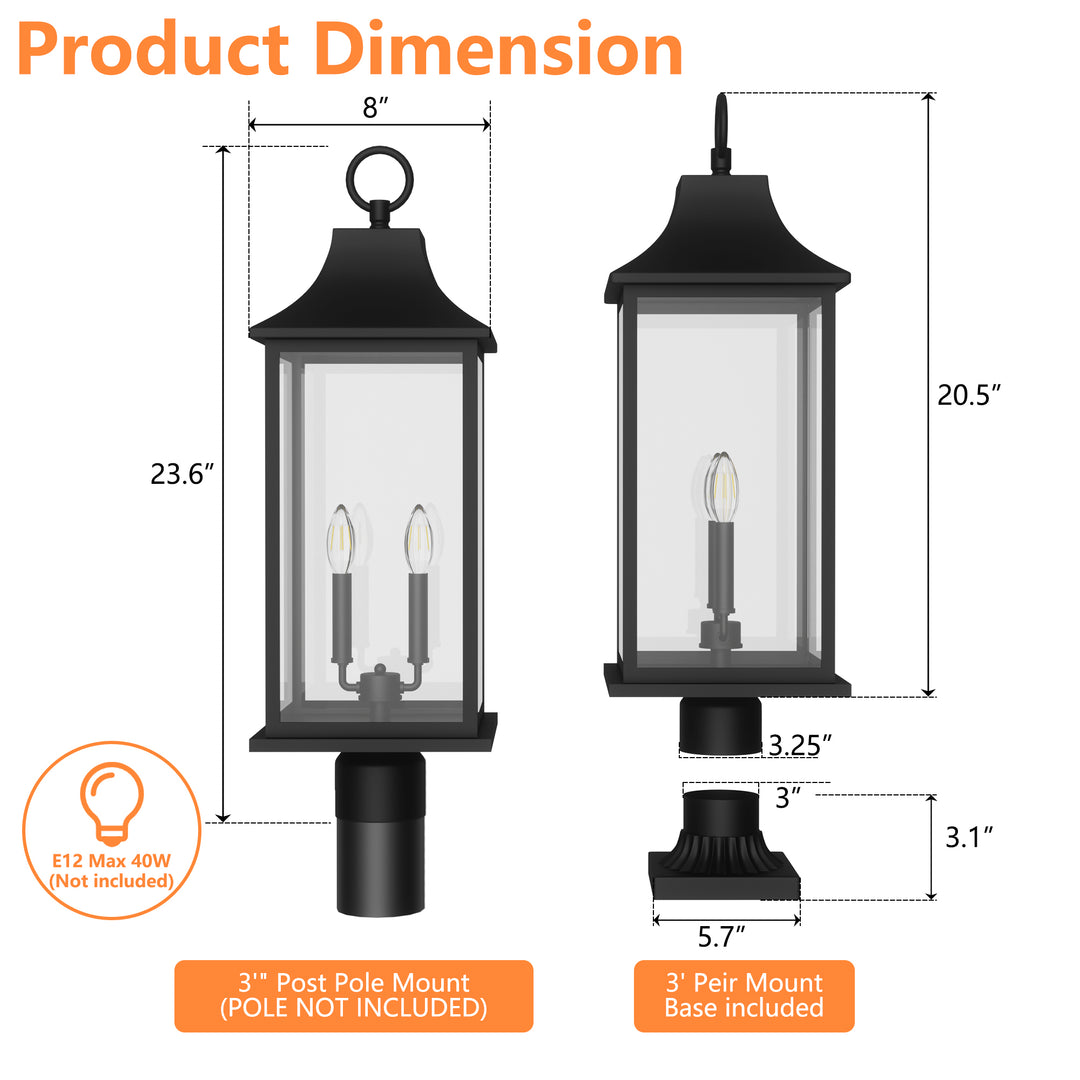 Pathfinder 2 - Light 23.6''h  Black And Gold Iron Outdoor Post Light With Clear Tempered Glass #7091