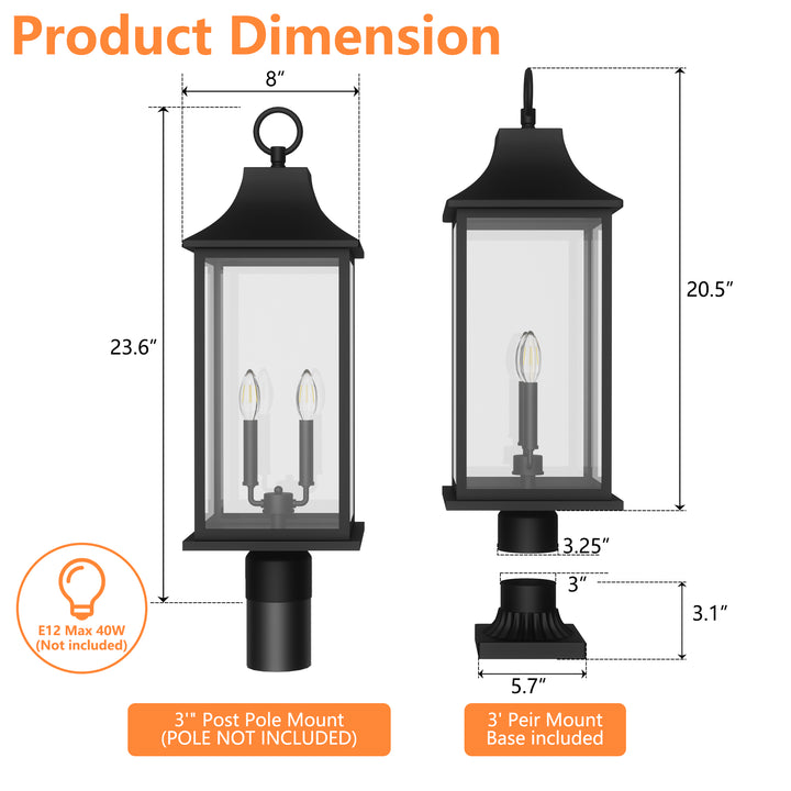 Pathfinder 2 - Light 23.6''h  Black And Gold Iron Outdoor Post Light With Clear Tempered Glass #7091