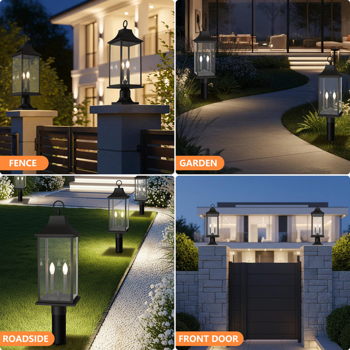 Pathfinder 2 - Light 23.6''h  Black And Gold Iron Outdoor Post Light With Clear Tempered Glass #7091