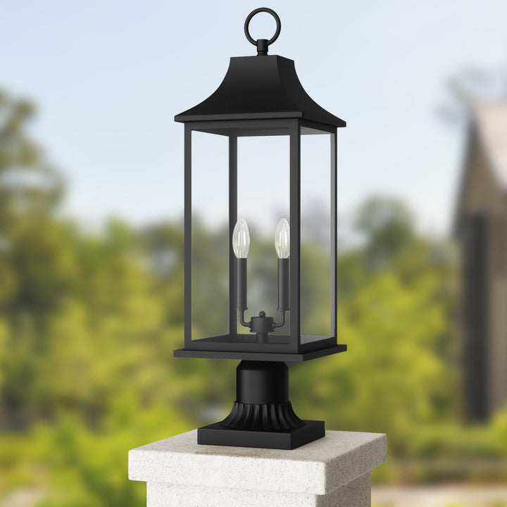 Pathfinder 2 - Light 23.6''h  Black And Gold Iron Outdoor Post Light With Clear Tempered Glass #7091