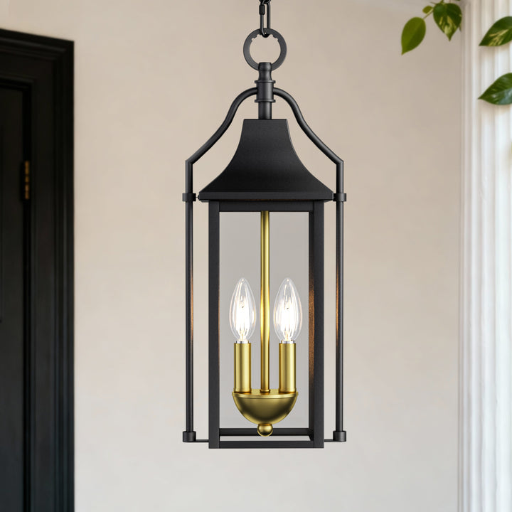 Element 20'' H Black and Gold Iron Outdoor Hanging Lights with Tempered Glass #7093