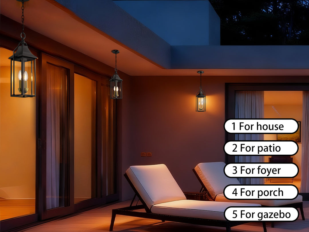 Element 20'' H Black and Gold Iron Outdoor Hanging Lights with Tempered Glass #7093