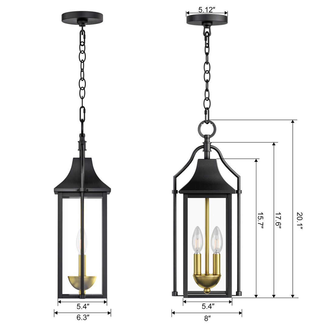 Element 20'' H Black and Gold Iron Outdoor Hanging Lights with Tempered Glass #7093