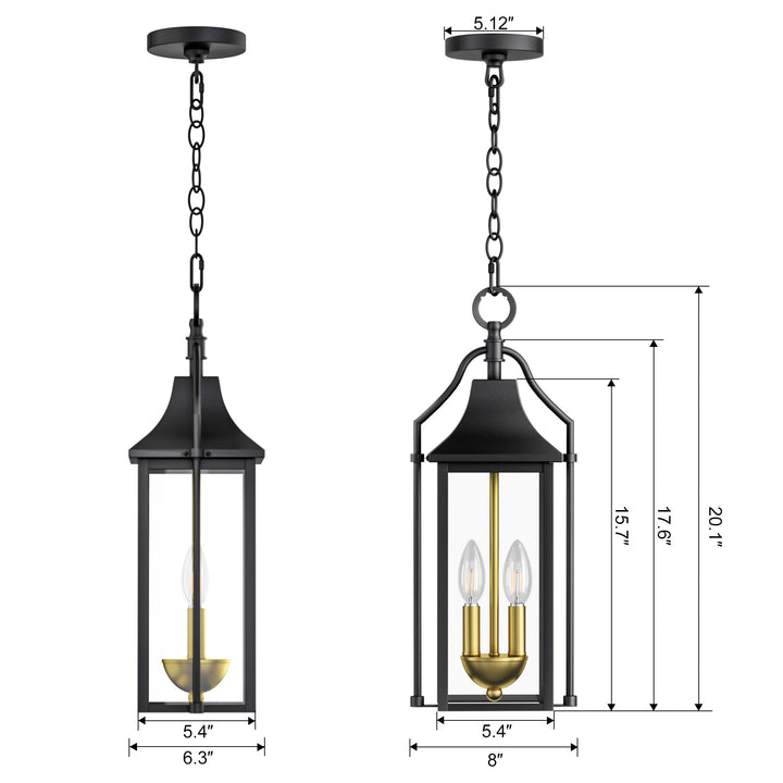 Element 20'' H Black and Gold Iron Outdoor Hanging Lights with Tempered Glass #7093