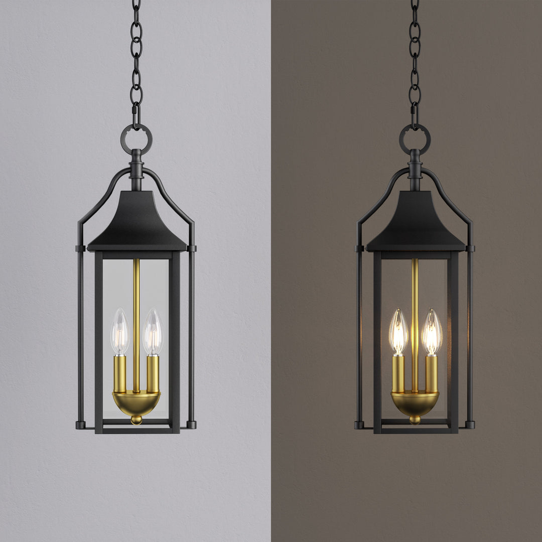 Element 20'' H Black and Gold Iron Outdoor Hanging Lights with Tempered Glass #7093